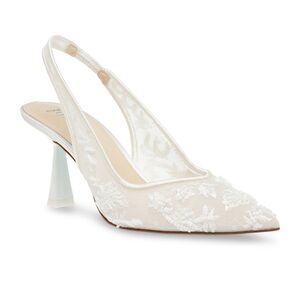 Betsey Johnson Nikki Embroidered Ivory Slingback Heels